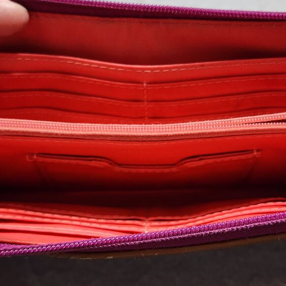 FOSSIL Keyper Clutch Wallet Pink-Purple Stripe 3 Pocket Zip Around Closure Disc - Picture 6 of 14